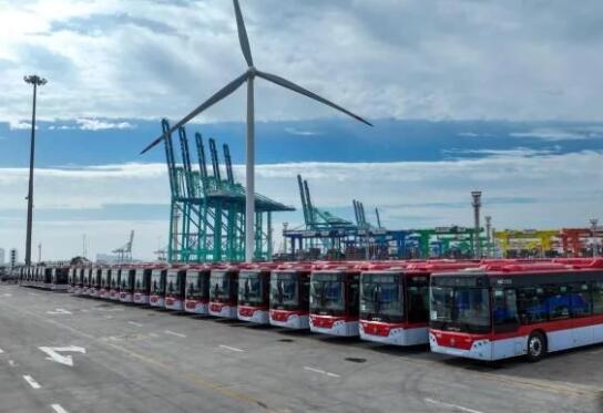 天津口岸最大規模新能源大巴車出口南美洲